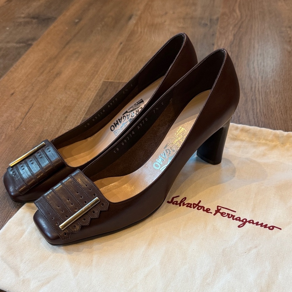 Salvatore Ferragamo Dark Brown Block Heel Shoes